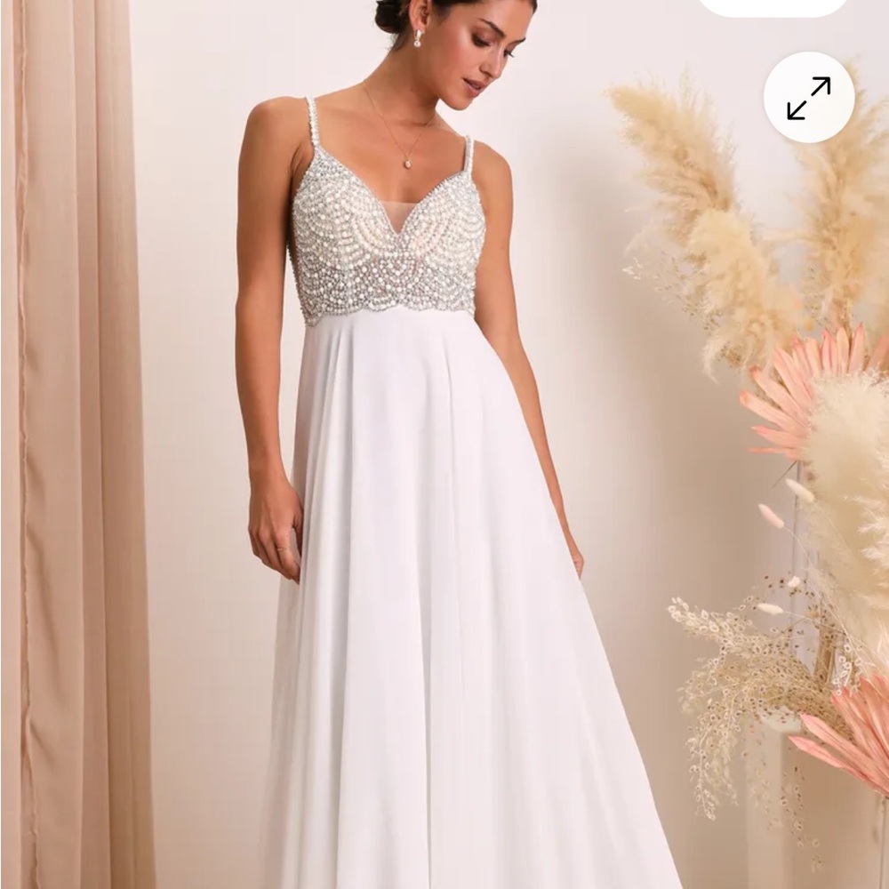 Lulus true love white beaded rhinestone maxi dress
